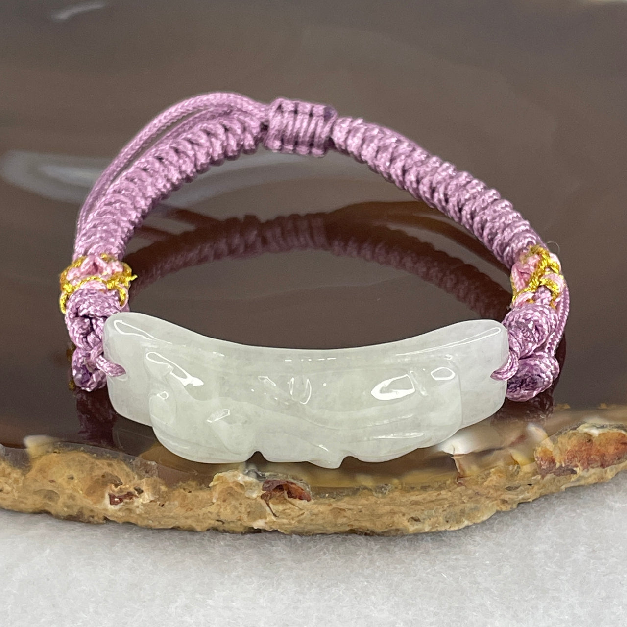 Certified Natural Type A Jelly Light Green Jadeite Pixiu in String Bracelet 10.10g 40.7 by 12.1 by 6.9mm