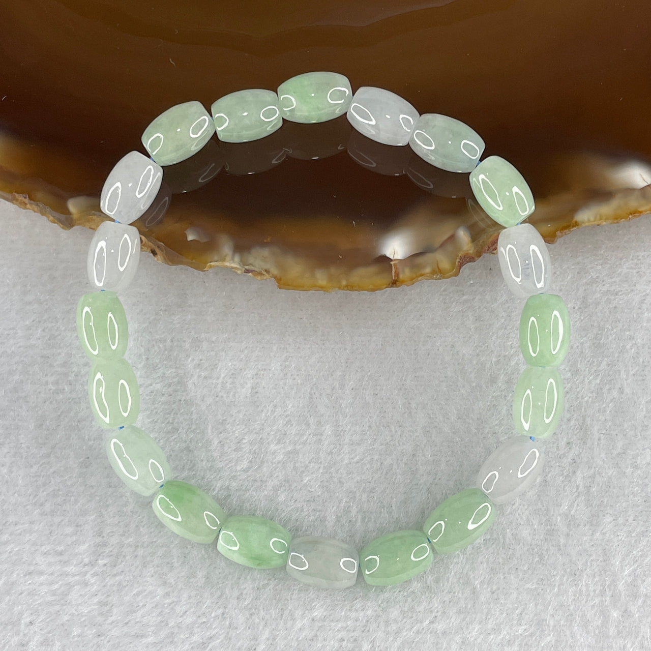 Certified Natural Type A Green with Light Lavender Jadeite Lulutong Beads Bracelet 14.30g 15.5cm 6.4mm 20 Beads