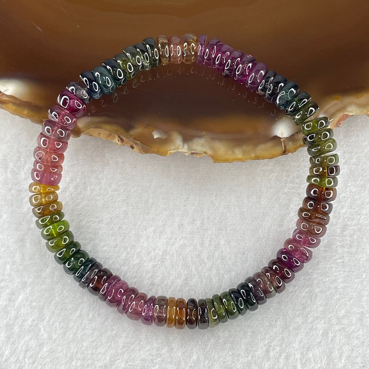 Very Very Good Grade Natural Rainbow Tourmaline Donut Shape Beads Bracelet 14.27g 15cm 6.5mm 7 Beads