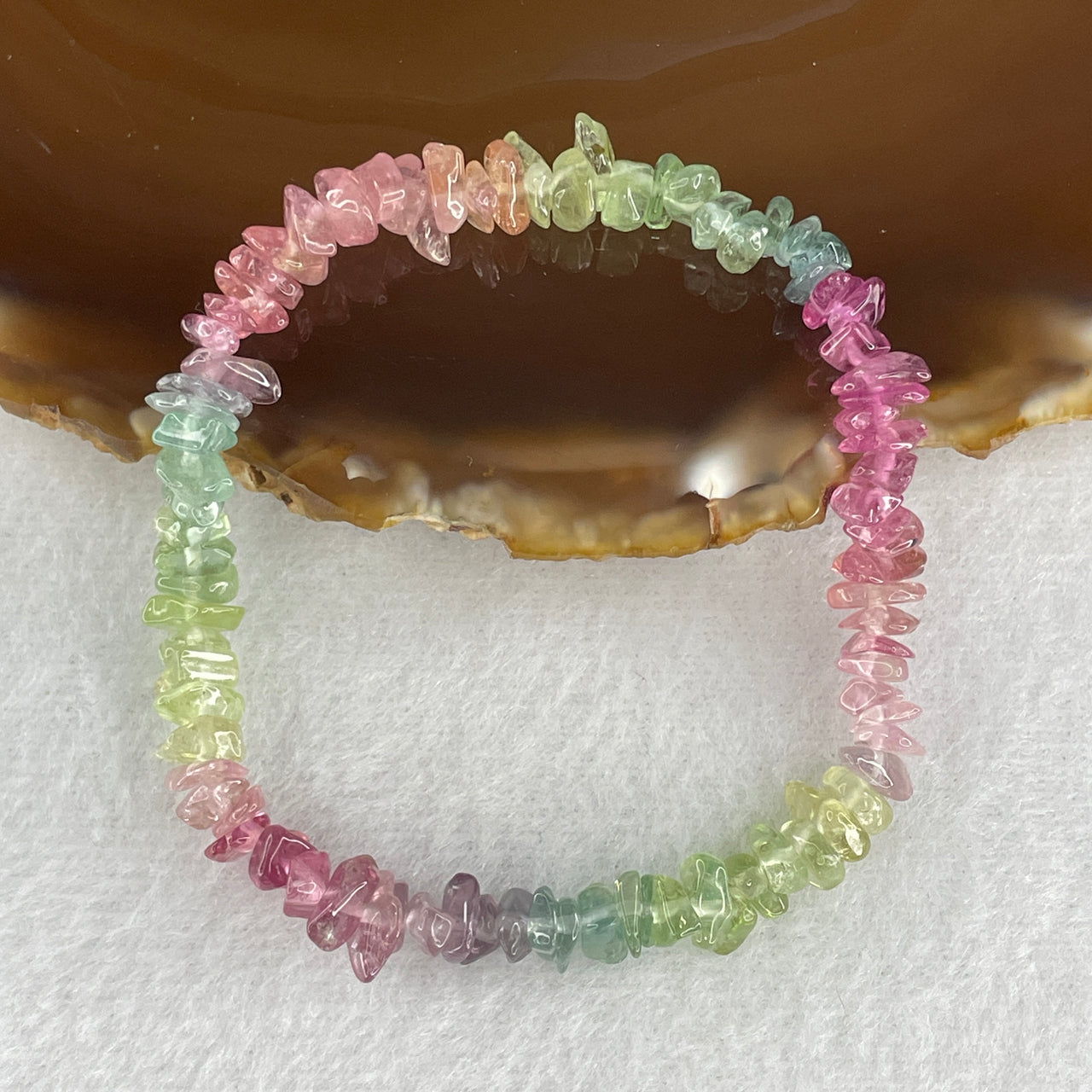 Very Good Grade Natural Watermelon Tourmaline Irregular Beads Bracelet 10.19g 15cm 6.5mm 81 Beads