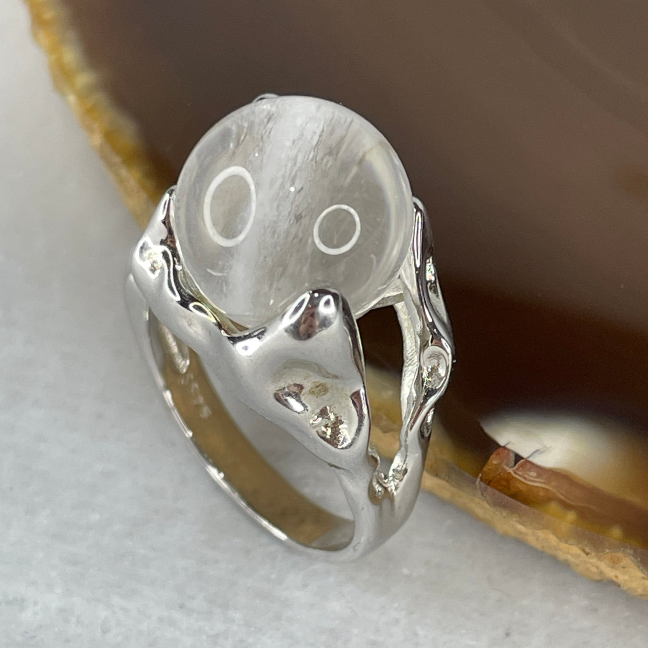 Natural-White-Phantom-Quartz-Bead-in-S925-Sliver-Ring-7.63g-13.2-by-11.0mm-US-7-HK-15