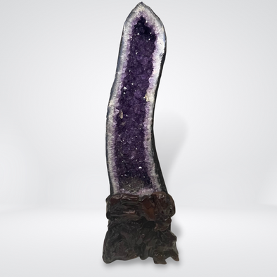Unique Natural Amethyst with Silver Crystal at the bottom as Treasurers Gold Display Wooden Stand - 49.0kg 1020 by 310 by 330mm - Huangs Jadeite and Jewelry Pte Ltd