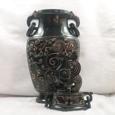 Rare Antique Natural Nephrite Mystical Bird Vase - Huangs Jadeite and Jewelry Pte Ltd
