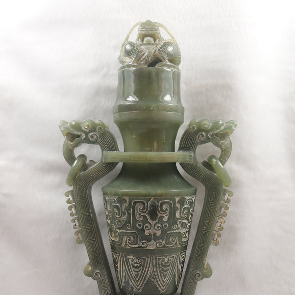 Rare Antique Natural Nephrite Vase - Huangs Jadeite and Jewelry Pte Ltd