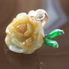 Type A Burmese Jade Jadeite Huang Fei Peony Flower in 18k Rose Gold with Natural Diamonds - 8.33g L21.1 W29.9 D13.3mm - Huangs Jadeite and Jewelry Pte Ltd