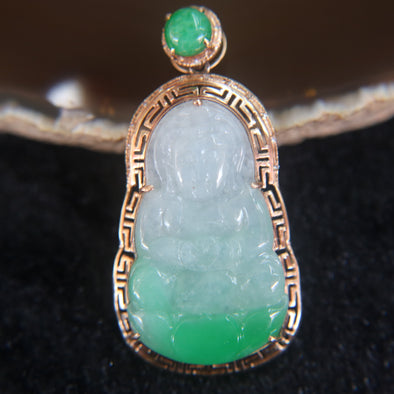 Type A Guan Yin Jade Jadeite set in 18k 750 Rose gold Pendant 39.4 by 20.5 by 6.3mm - Huangs Jadeite and Jewelry Pte Ltd