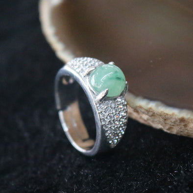 Icy Type A Burmese Jade Jadeite Ring set in 925 Sliver and Zircon - 5.88g - Huangs Jadeite and Jewelry Pte Ltd