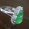 Type A Green Burmese jadeite Hulu ring in 18k white gold & natural diamonds 2.09g Ring Size: US 7 - Huangs Jadeite and Jewelry Pte Ltd