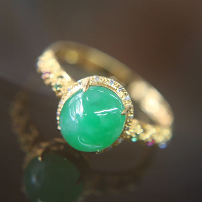 Type A Green Burmese Feng Shui Jade jadeite ring in 18k yellow gold & natural diamonds - Huangs Jadeite and Jewelry Pte Ltd