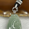 Type A Semi Icy Green Ruyi Pendant with 18k White Gold Clasp 14.46g 46.6 by 23.8 by 6.3 mm - Huangs Jadeite and Jewelry Pte Ltd