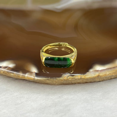 Type A Green Jade Jadeite 925 Silver Ring Size Adjustable - 2.62g 17.3 by 5.9 by 3.4mm - Huangs Jadeite and Jewelry Pte Ltd