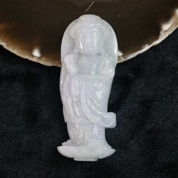 Type A Burmese Jade Jadeite Lavender Feng Shui Guan Yin LARGE Pendant 97.88g 34.2 by 86.7 by 17.3mm - Huangs Jadeite and Jewelry Pte Ltd