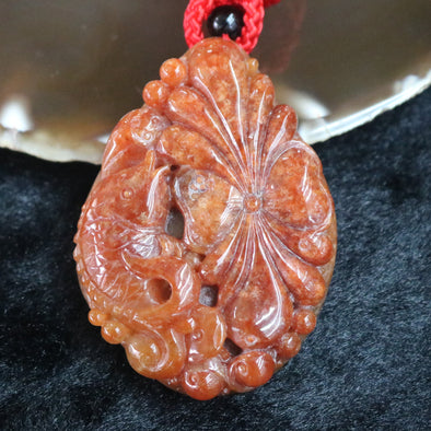 (PRE-LOVED) Type A Burmese Jade Jadeite Red Fish for Abundance and wealth - 57.14g 59.3 by 42.0 by 14.1mm - Huangs Jadeite and Jewelry Pte Ltd