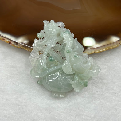 Type A Semi Icy Green Jade Jadeite Flower Pendant 23.4g 47.9 by 43.8 by 13.5 mm - Huangs Jadeite and Jewelry Pte Ltd