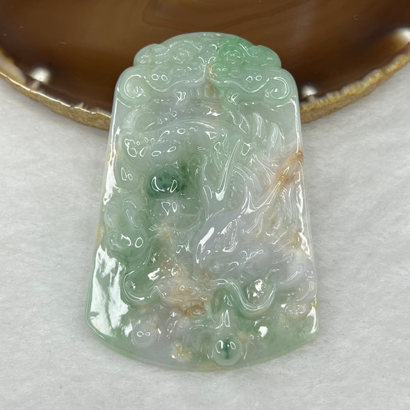 Type A Green, Lavender and Red Jade Jadeite Dragon Pendant 55.04g 74.2 by 48.7 by 8.4 mm - Huangs Jadeite and Jewelry Pte Ltd
