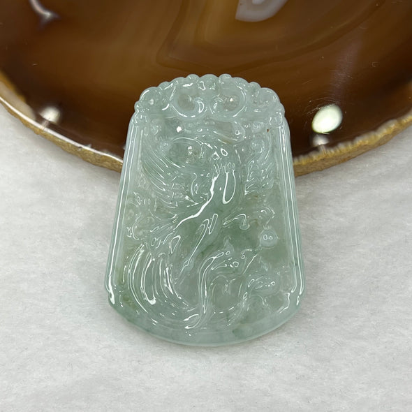 Type A Semi Icy Green Jade Jadeite Phoenix Pendant 35.42g 57.5 by 42.3 by 6.6 mm - Huangs Jadeite and Jewelry Pte Ltd