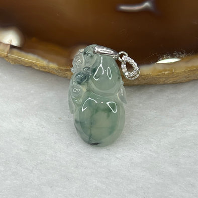 Type A Semi Icy Green Piao Hua Monkey and Hulu Jade Jadeite Pendant with 925 Silver Clasp 3.41g 25.8 by 14.8 by 5.4mm - Huangs Jadeite and Jewelry Pte Ltd