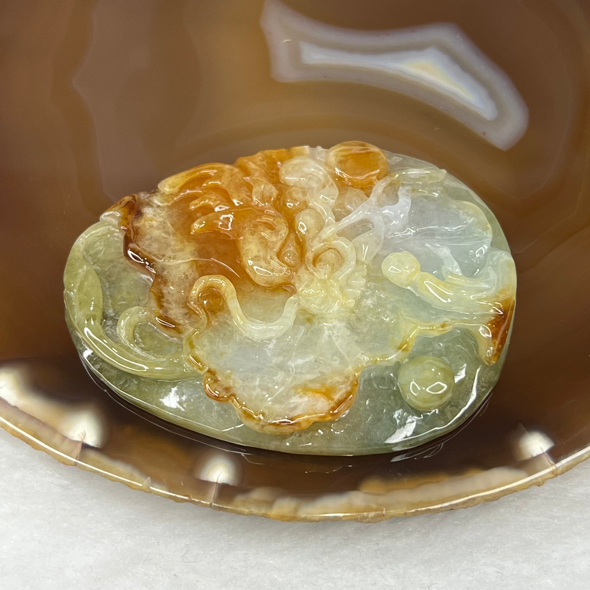 Type A Red and Green Jade Jadeite Dragon Pendant 53.28g 65.2 by 50.6 by 9.9 mm - Huangs Jadeite and Jewelry Pte Ltd