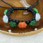 Type A Green and Red Jade Jadeite Flower Bracelet 14.34g 12.2 by 12.2 by 4.1 mm - Huangs Jadeite and Jewelry Pte Ltd