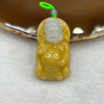 Type A Green and Yellow Jade Jadeite Cai Sheng Ye Pendant - 27.94g 42.7 by 25.0 by 13.1mm - Huangs Jadeite and Jewelry Pte Ltd