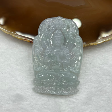 Type A Semi Icy Green Jade Jadeite Thousand Hand Guan Yin Pendant 28.10g 58.1 by 37.8 by 6.8 mm - Huangs Jadeite and Jewelry Pte Ltd