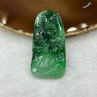 Type A Spicy Green Piao Hua Jade Jadeite Shan Shui Pendant - 19.33g 53.2 by 26.9 by 6.8mm - Huangs Jadeite and Jewelry Pte Ltd