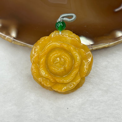 Type A Yellow Jade Jadeite Flower Pendant 25.70g 38.2 by 37.8 by