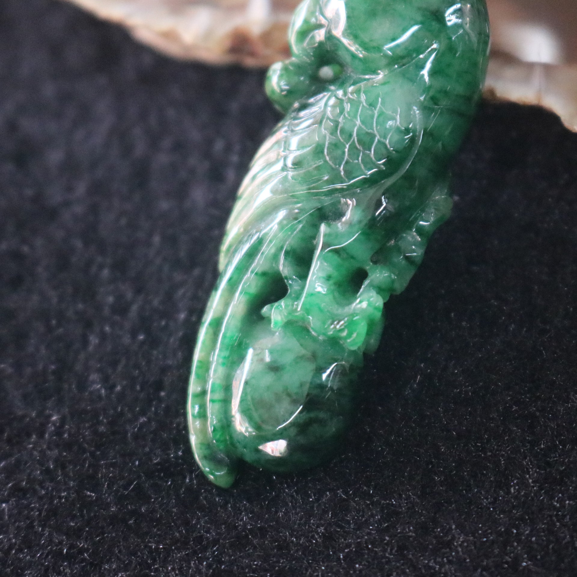 Type A Burmese Jade Jadeite Parrot Pendant with NGI cert - 13.13g L49.8 W18.0 D8.8mm - Huangs Jadeite and Jewelry Pte Ltd