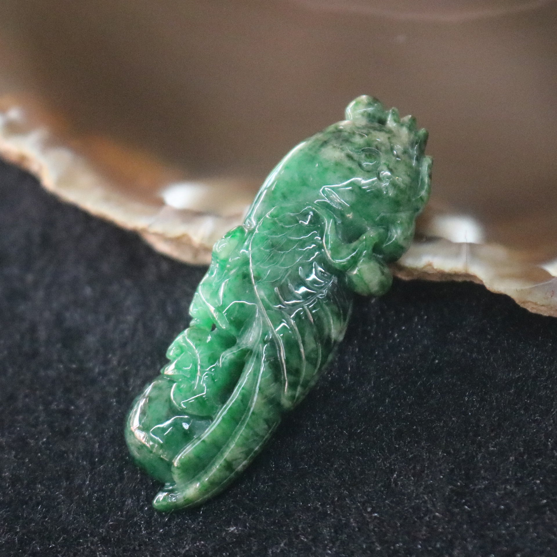 Type A Burmese Jade Jadeite Parrot Pendant with NGI cert - 13.13g L49.8 W18.0 D8.8mm - Huangs Jadeite and Jewelry Pte Ltd