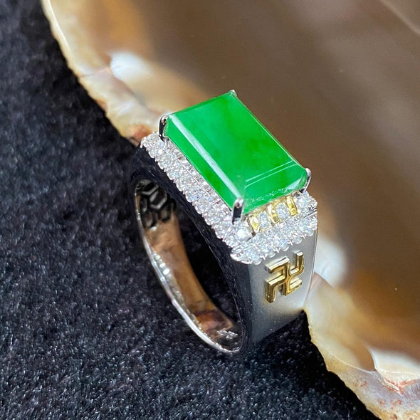Type A Burmese Jade Jadeite 18k White Gold & Diamonds Ring - 7.27g US9 HK20 - Huangs Jadeite and Jewelry Pte Ltd
