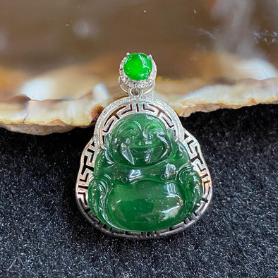 Type A Blueish Green Jade Jadeite Milo Buddha 18k White Gold -2.45g 25.6 by 19.4 by 7.2mm - Huangs Jadeite and Jewelry Pte Ltd