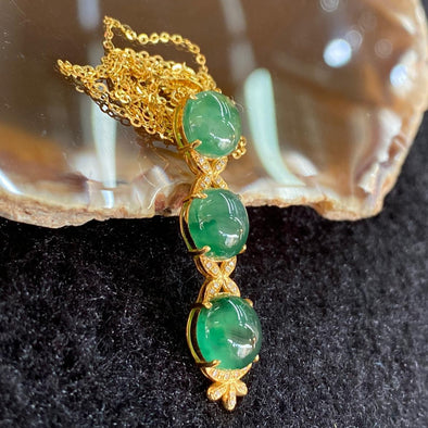 Type A Burmese Icy Jade Jadeite 18k Yellow Gold Pendant - 3.29g 36.7 by 8.2 by 5.8mm - Huangs Jadeite and Jewelry Pte Ltd