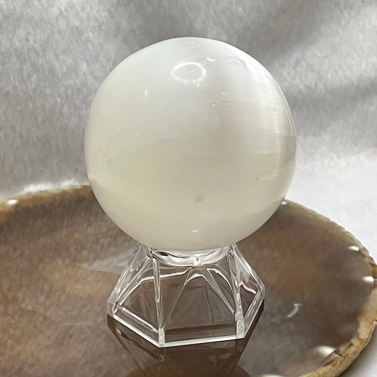 Natural Cat Eye Crystal Ball Display - 240.0g 79.8 by 79.8 by 103.5mm - Huangs Jadeite and Jewelry Pte Ltd