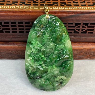 18K High Quality Type A Patches of Blueish Green Suffused to a Paler Ground Jade Jadeite Shan Shui Gui Ren Pendant with NGI Cert 202.54 cts 69.23 by 44.43 by 7.81mm - Huangs Jadeite and Jewelry Pte Ltd
