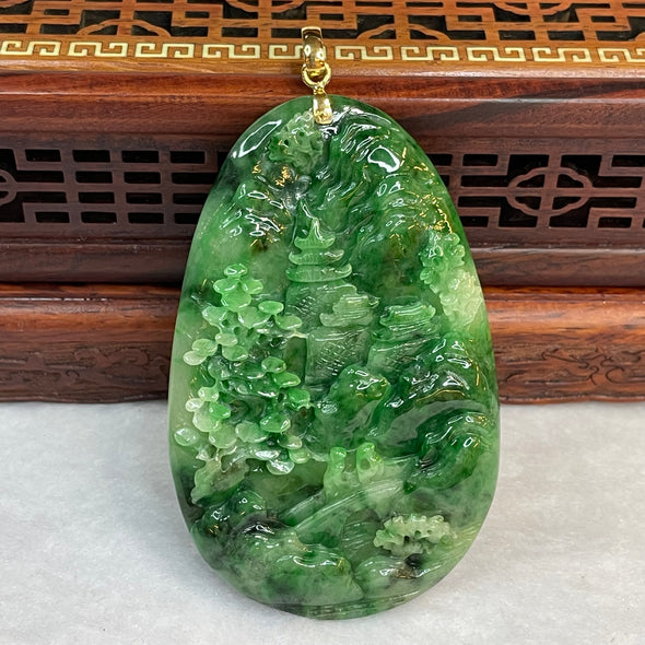 18K High Quality Type A Patches of Blueish Green Suffused to a Paler Ground Jade Jadeite Shan Shui Gui Ren Pendant with NGI Cert 202.54 cts 69.23 by 44.43 by 7.81mm - Huangs Jadeite and Jewelry Pte Ltd