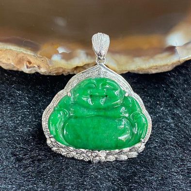 Type A Burmese Jade Jadeite 18k white gold Milo laughing Buddha - 3.40g 28.0 by 24.4 by 6.7mm - Huangs Jadeite and Jewelry Pte Ltd
