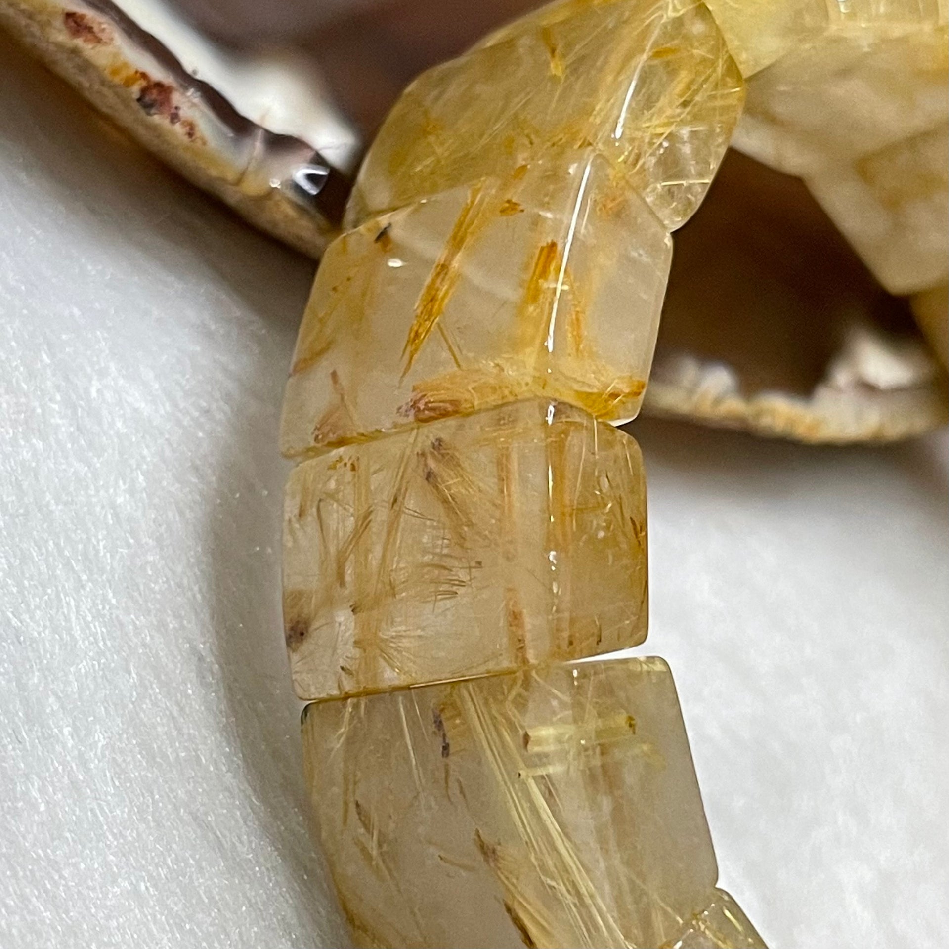 Natural Golden Rutilated Quartz Bracelet 手牌 - 73.11g 18.6 by 13.7 by 8.3mm/piece 18 pieces - Huangs Jadeite and Jewelry Pte Ltd