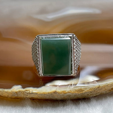 Type A Green Jade Jadeite 925 Sliver ring 6.87g 18.4 by 13.6 by 5.9mm ring size adjustable - Huangs Jadeite and Jewelry Pte Ltd