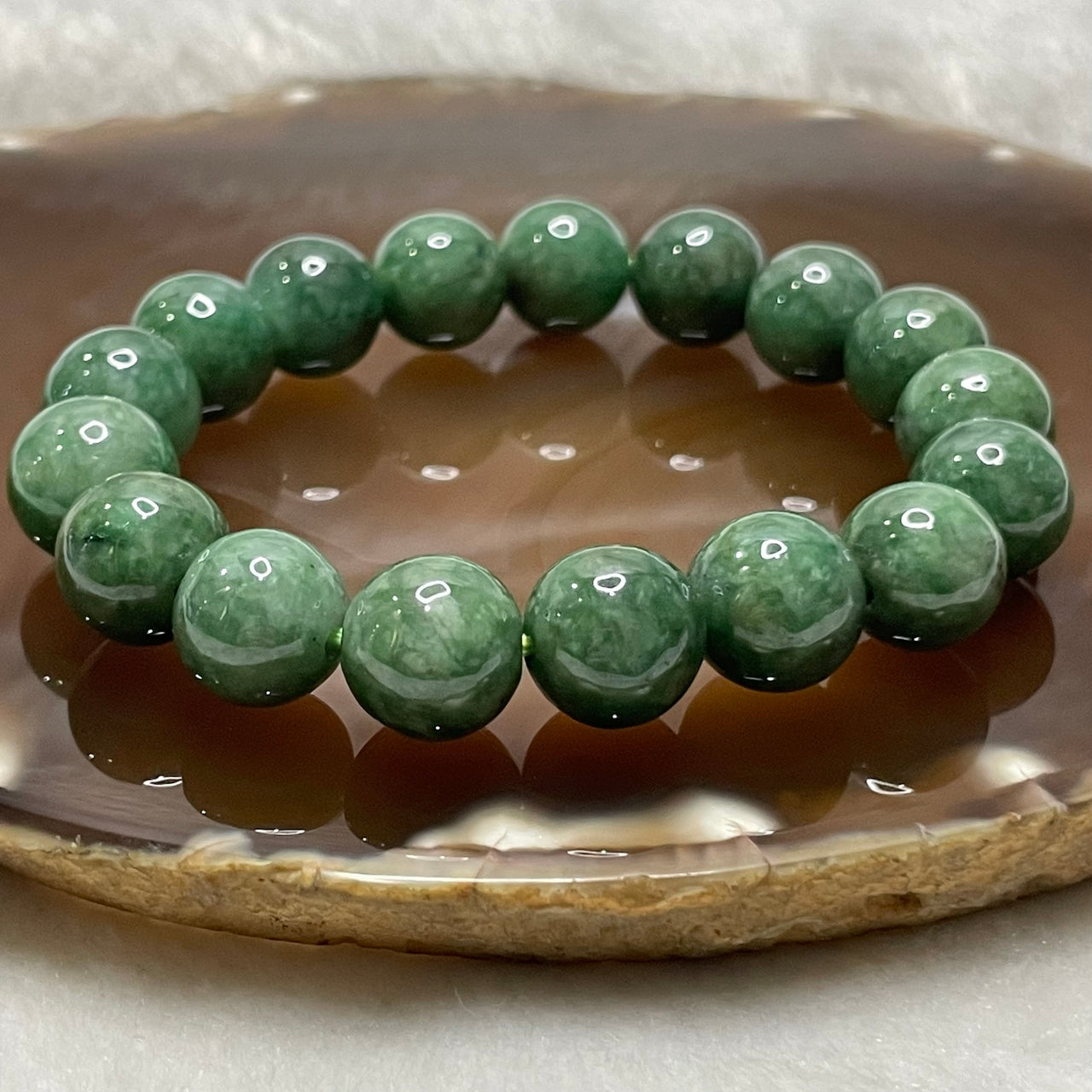 Type A Full Green Jade Jadeite Bracelet 50.5g 12.3mm/bead 17 beads - Huangs Jadeite and Jewelry Pte Ltd