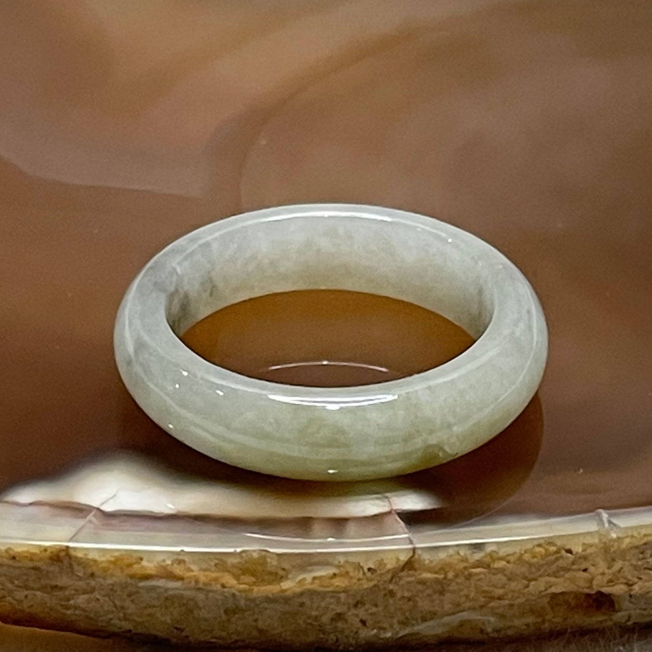 Type A Faint Green & Grey Patches Jade Jadeite Ring - 2.90g US 8 HK 17.5 Inner Diameter 18.1mm Thickness 5.3 by 3.1mm - Huangs Jadeite and Jewelry Pte Ltd