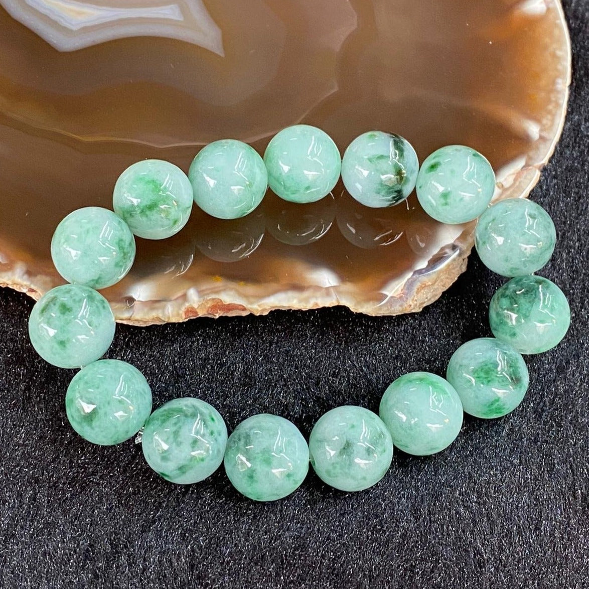 Type A Burmese Piao Hua Jade jadeite bracelet 72.13g 14mm 15 beads - Huangs Jadeite and Jewelry Pte Ltd