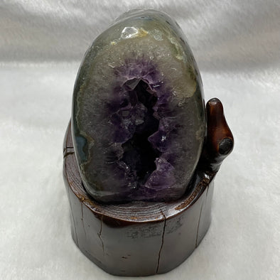 Natural Amethyst Display Wooden Stand - Amethyst 770.5g 103.9 by 65.6 by 27.4mm Wooden Stand 303.5g 111.9 by 99.4 by 70.8mm - Huangs Jadeite and Jewelry Pte Ltd