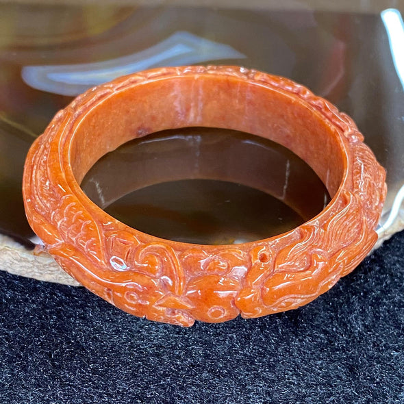 Type A Red Jadeite Prosperity Dragon & Phoenix Bangle 46.22g inner diameter 47.2mm Thickness 13.8 by 9.7mm - Huangs Jadeite and Jewelry Pte Ltd
