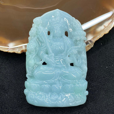 Rare Type A Burmese Sky Blue Jade Jadeite Guan Yin Pendant - 61.37g 68.3 by 43.8 by 11.5mm - Huangs Jadeite and Jewelry Pte Ltd