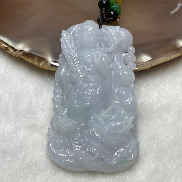 Type A Faint Green & Lavender Jade Jadeite Guan Yin & Dragon Necklace - 73.8g 69.6 by 42.0 by 13.0mm - Huangs Jadeite and Jewelry Pte Ltd