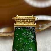Type A Spicy Full Green Shan Shui 18k Yellow Gold 8.0g 40.2 by 21.7 by 4.5mm - Huangs Jadeite and Jewelry Pte Ltd