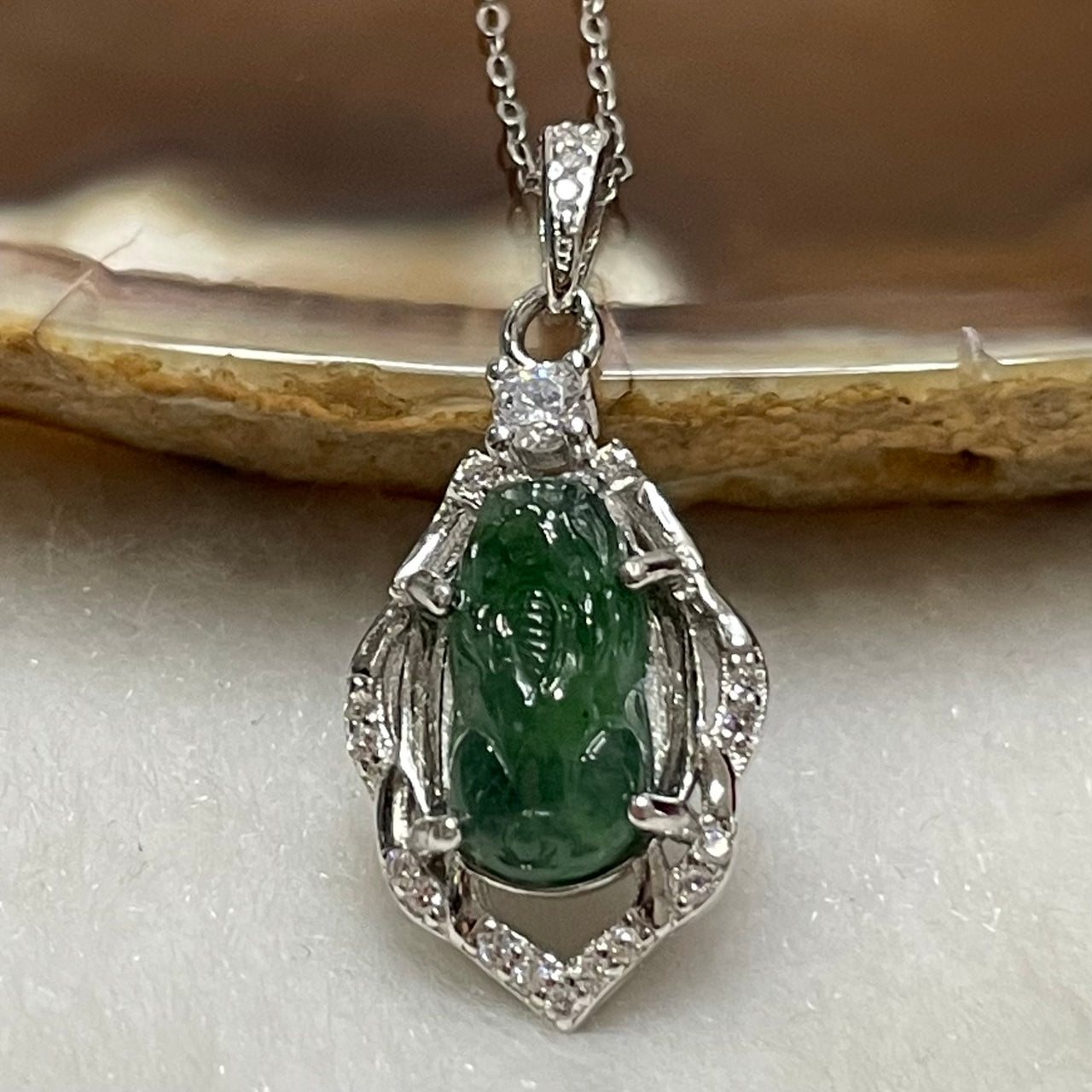 Type A Green Omphacite Jade Jadeite Pixiu - 2.26g 27.3 by 12.7 by 5.9mm - Huangs Jadeite and Jewelry Pte Ltd