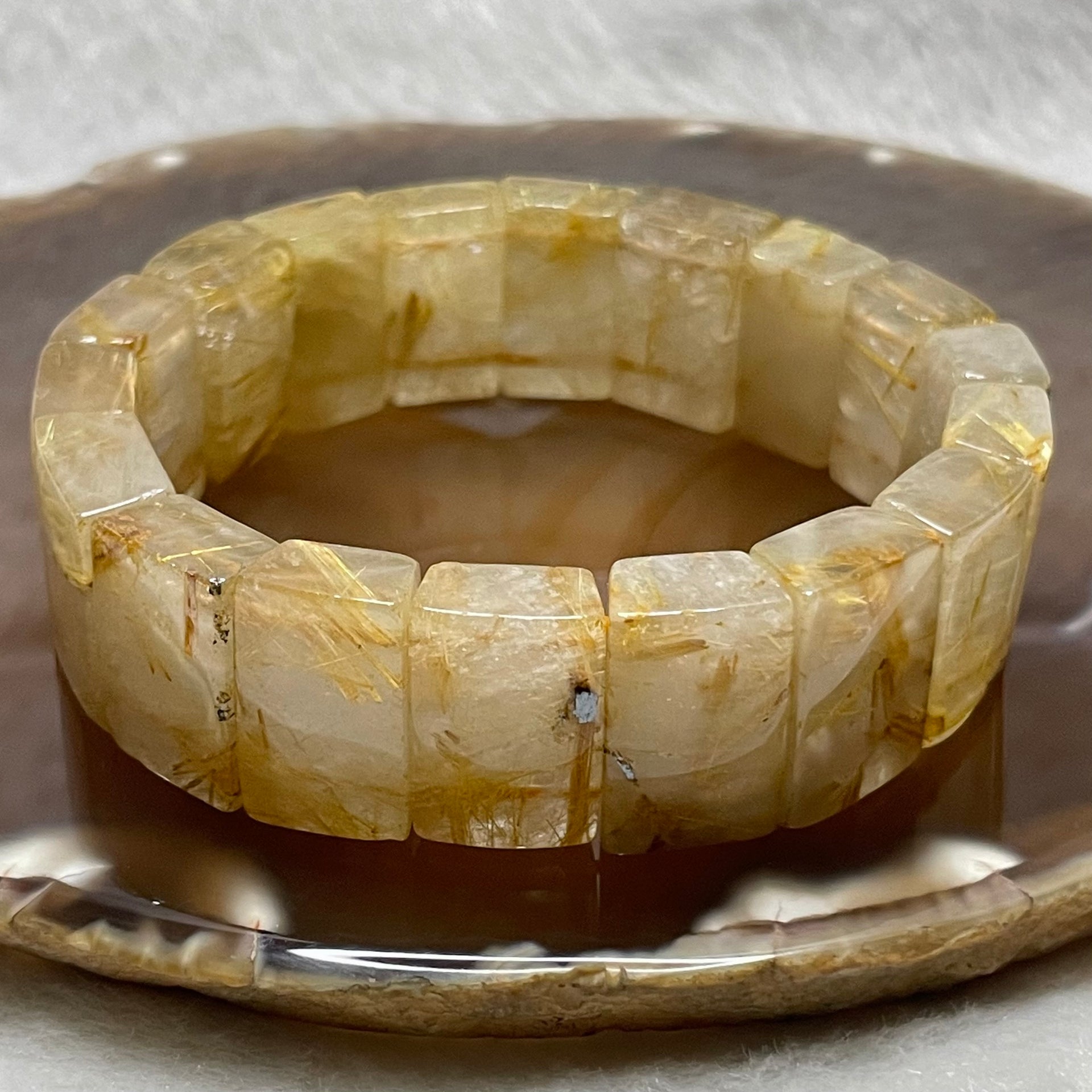 Natural Golden Rutilated Quartz Bracelet 手牌 - 73.11g 18.6 by 13.7 by 8.3mm/piece 18 pieces - Huangs Jadeite and Jewelry Pte Ltd