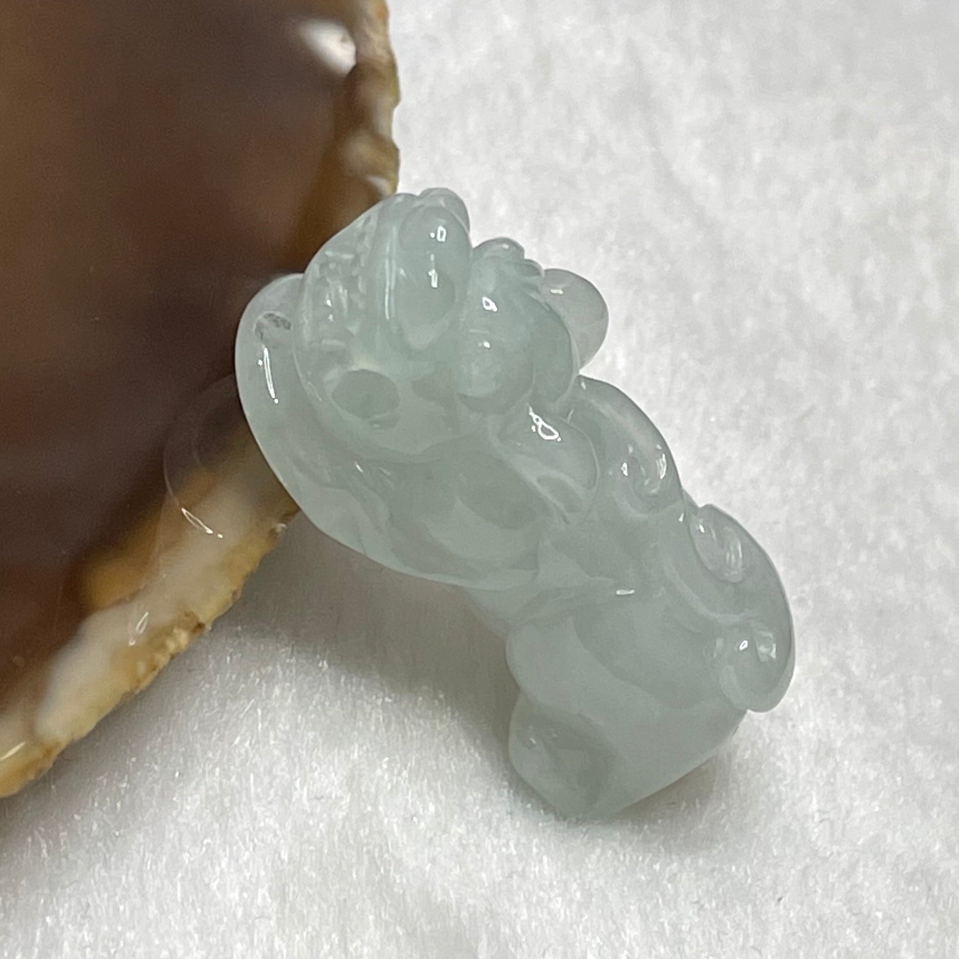 Type A Faint Green Jade Jadeite Pixiu Charm - 13.47g 35.7 by 14.2 by 14.4mm - Huangs Jadeite and Jewelry Pte Ltd