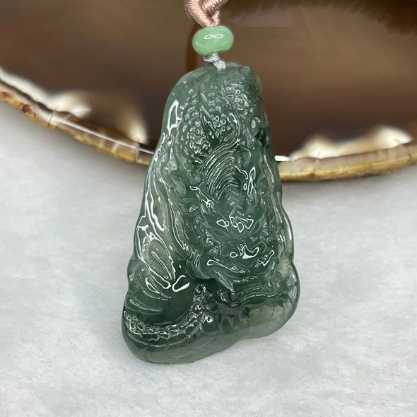 Grand Master Certified Type A Semi Icy Green Jade Jadeite Dragon Pendant 29.05g 55.8 by 29.5 by 13.0 mm - Huangs Jadeite and Jewelry Pte Ltd
